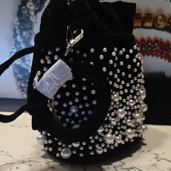 Chico's Faux Pearl & Velvet Crossbody Bucket Bag 💫 - Picture 9 of 12